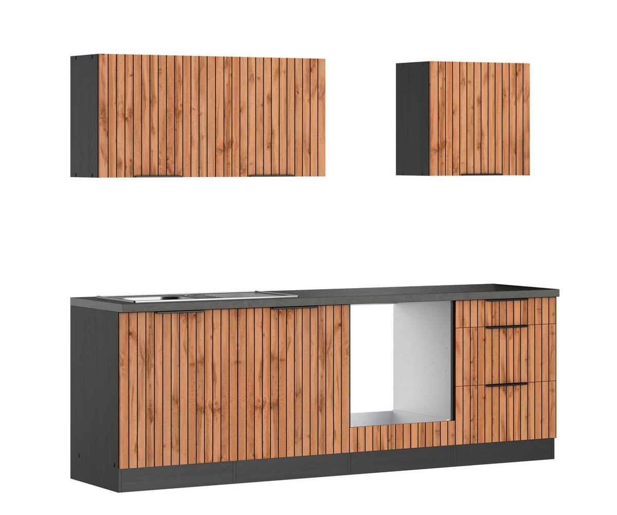 Küchenleerblock Liverpool Graphitfarben/Eichefarben - Schieferfarben/Eiche Wotan, Basics, Holzwerkstoff/Metall (240cm) - Held