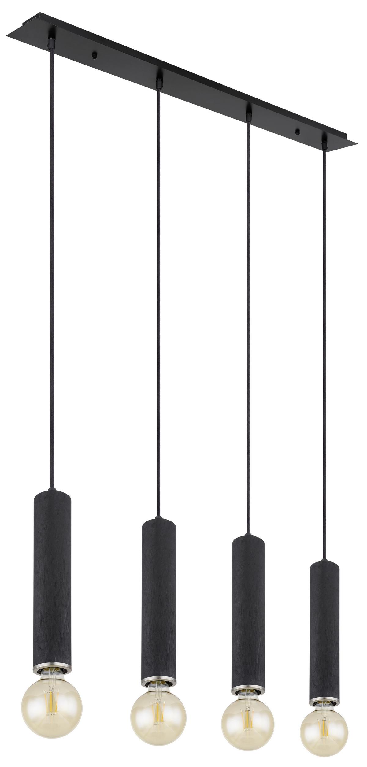 Hängeleuchte Marion in Schwarz max. 60 Watt - Schwarz/Nickelfarben, Basics, Holz/Textil (93/10/120cm) - Globo