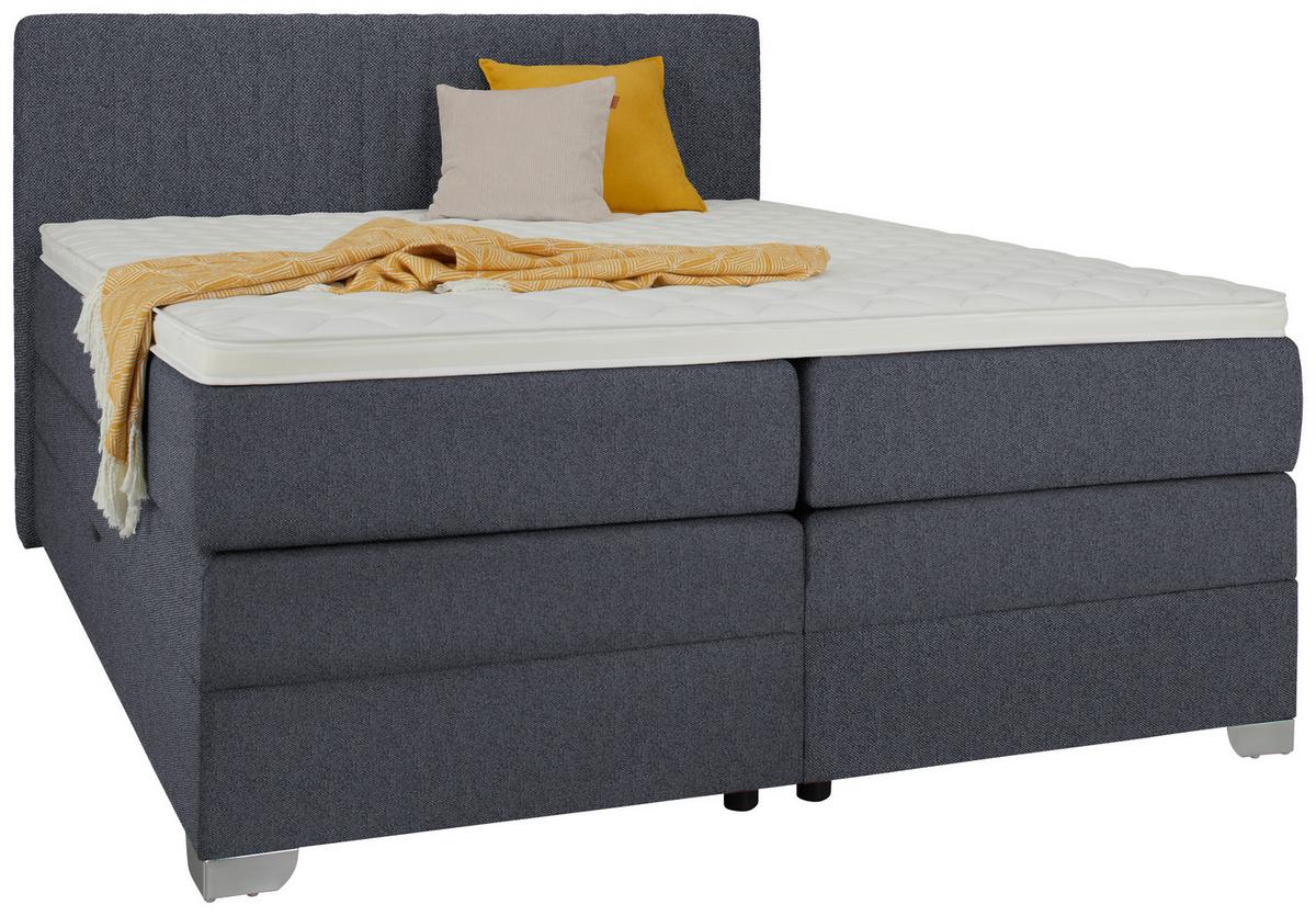 Boxspringbett Plura Dunkelgrau ca. 160x200cm - Chromfarben/Dunkelgrau, KONVENTIONELL, Holz/Holzwerkstoff (168/112cm) - Mömax