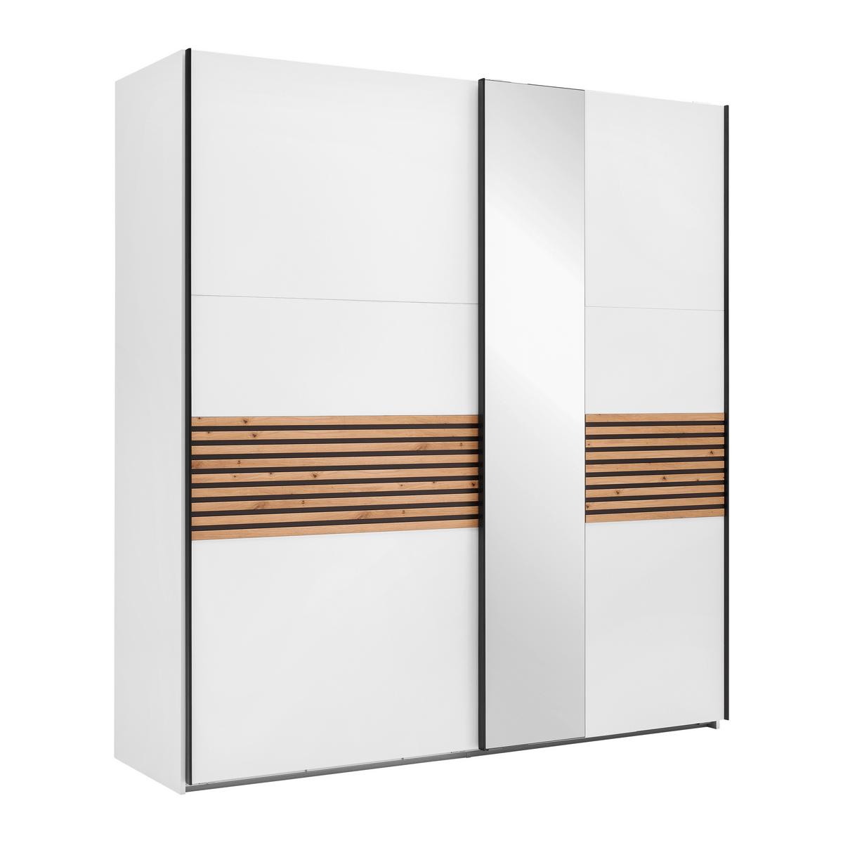 Schwebetürenschrank Leo Weiss/Graphit/Eiche Artisan - Weiss/Schwarz, Konventionell, Glas/Holzwerkstoff (200/216/65cm) - Premium Living