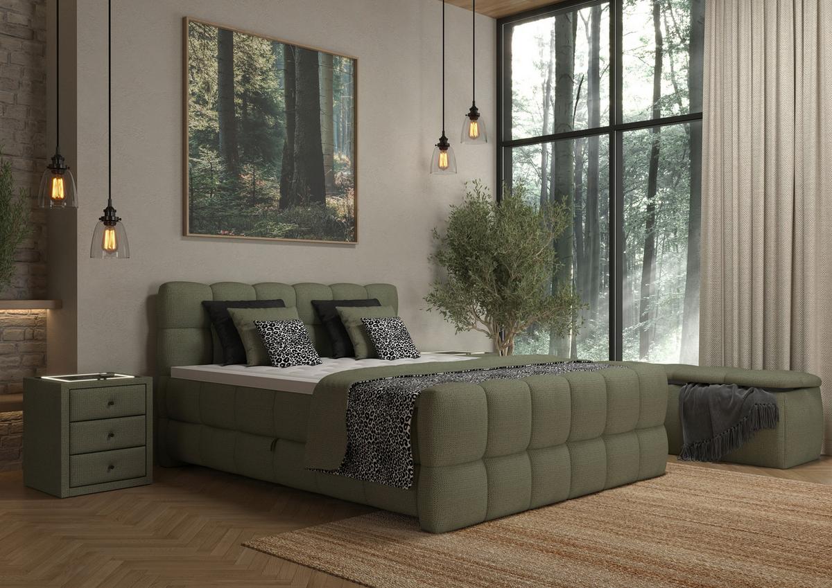 Boxspring Krevet Brisbane - zelena/crna, Trend, drvni materijal/drvo (180/200cm) - Premium Living