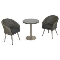 Balkonset Boulevard 3-tlg. Kunststoffgeflecht Grau - Grau, MODERN, Glas/Kunststoff - Gardenson