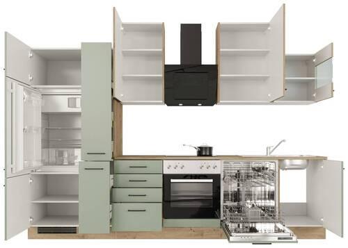 Kuhinjski Blok Cara, Zelena, Hrast - črna/zelena, Moderno, kovina/leseni material (310cm) - FlexWell