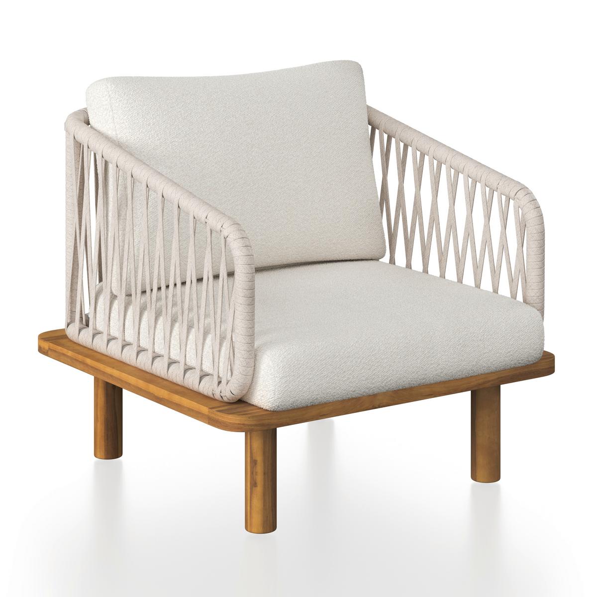 Loungegarnitur Mara Creme Echtholz/Textil/Metall - Weiss/Teakfarben, Modern, Holz/Textil (165/62,5/70cm) - Bessagi Garden