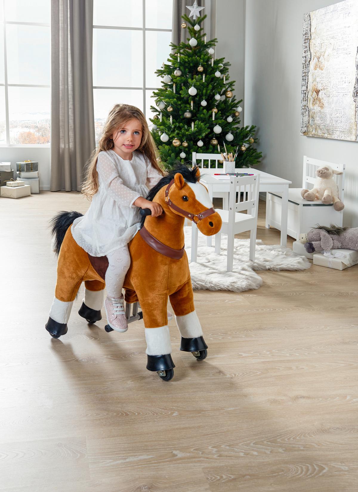 KONIK NA BIEGUNACH GALOPP - brązowy, Trend, metal/tkanina (76/27/85cm) - My Baby Lou