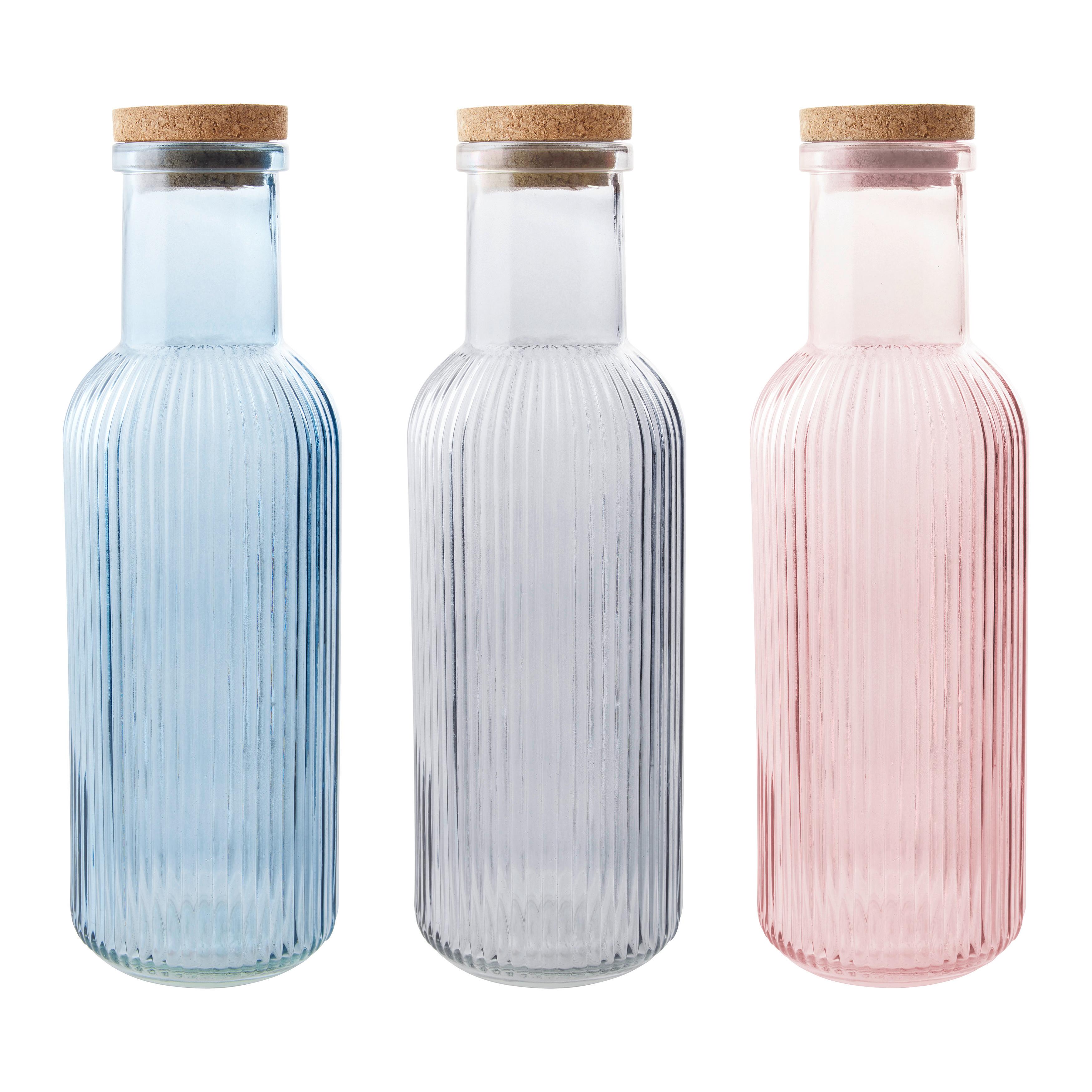 Sticlă universală cu dop Mary cca. 1L - albastru/roz, Modern, sticlă/lemn (8.7/27.8cm)