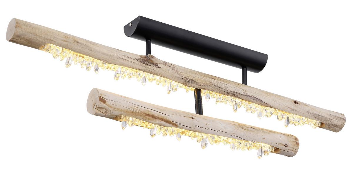LED-DECKENLEUCHTE 15354-30D FELICITAS - Klar/Schwarz, Natur, Holz/Kunststoff (100/8/30cm) - Globo