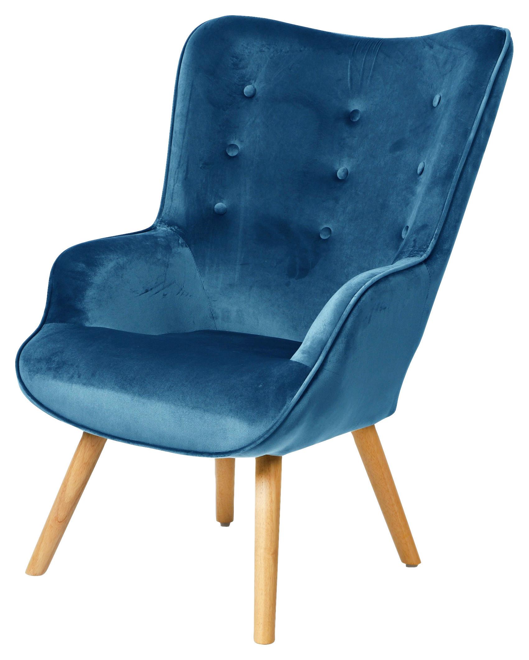Fotel Malcolm - natúr színű/kék, textil/fa (72/99/65cm)
