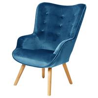 Fotel Malcolm - natúr színű/kék, textil/fa (72/99/65cm)
