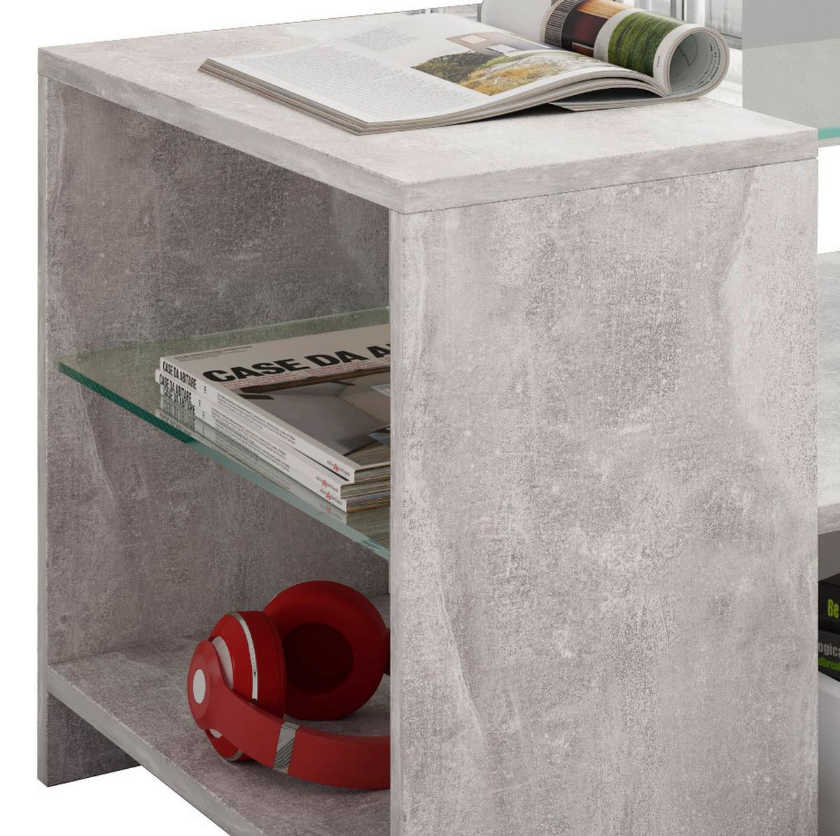 Klubska Miza Tindala, Beton - siva, Basics, steklo/leseni material (50/100/45cm) - MID.YOU