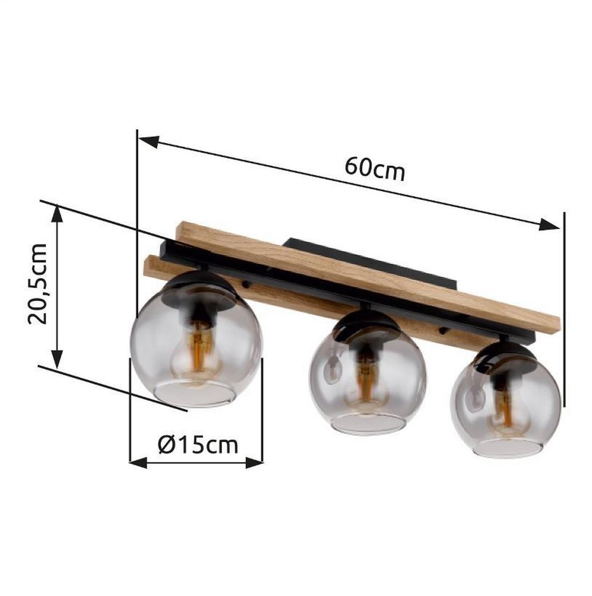DECKENLEUCHTE 15569-3DW - Dunkelbraun/Schwarz, Natur, Glas/Holz (60/15/20,5cm) - Globo