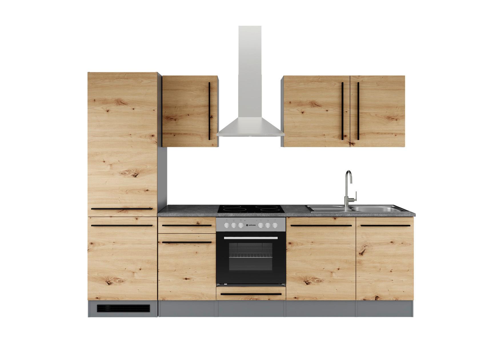 Küchenblock Jazz mit Geräten ca.280cm Eiche/Anthrazit - Anthrazit/Schwarz, LIFESTYLE, Holzwerkstoff/Kunststoff (280cm) - P & B