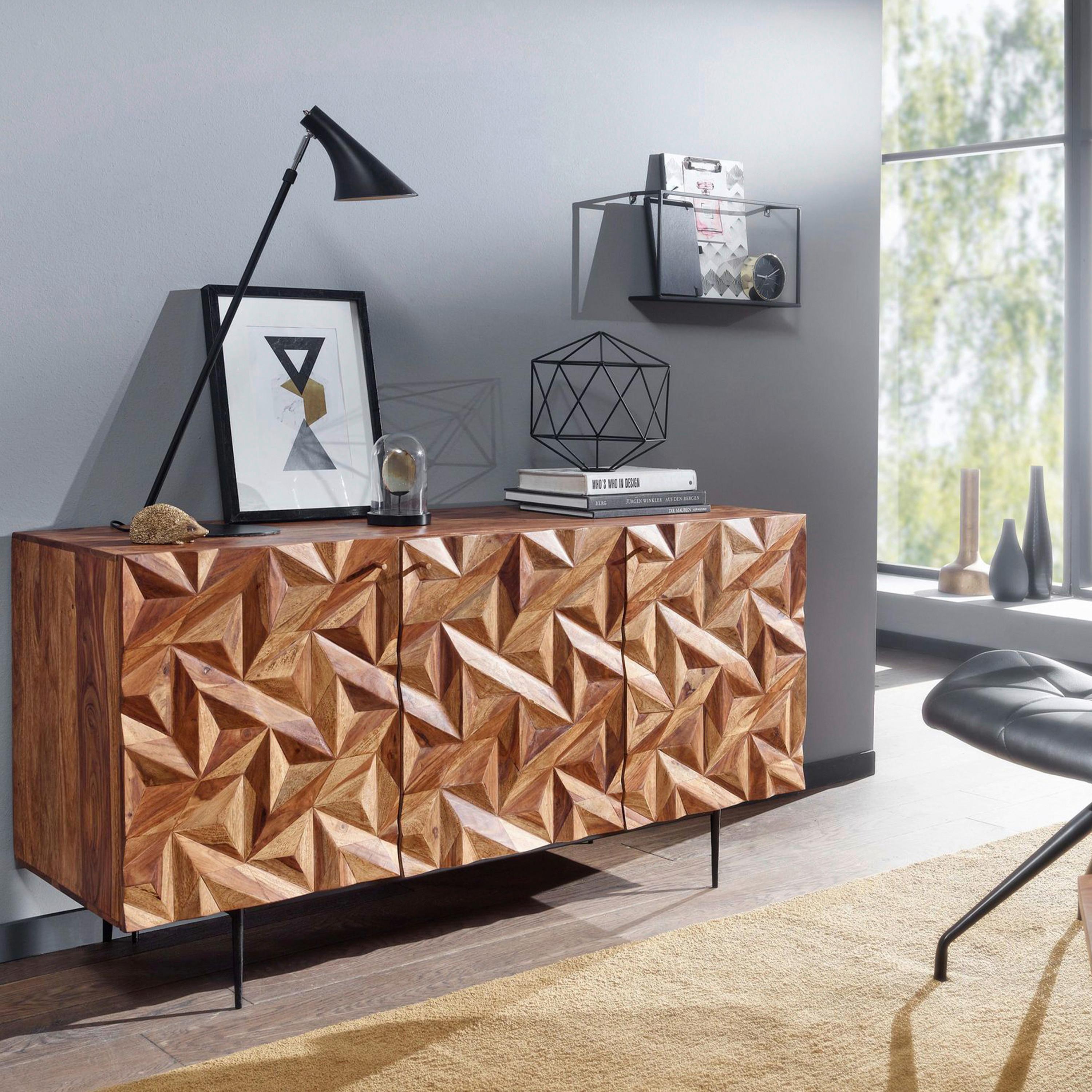 Komoda Wohnling, Pravi Les - zlate barve/črna, Design, kovina/les (144/72/47cm) - MID.YOU