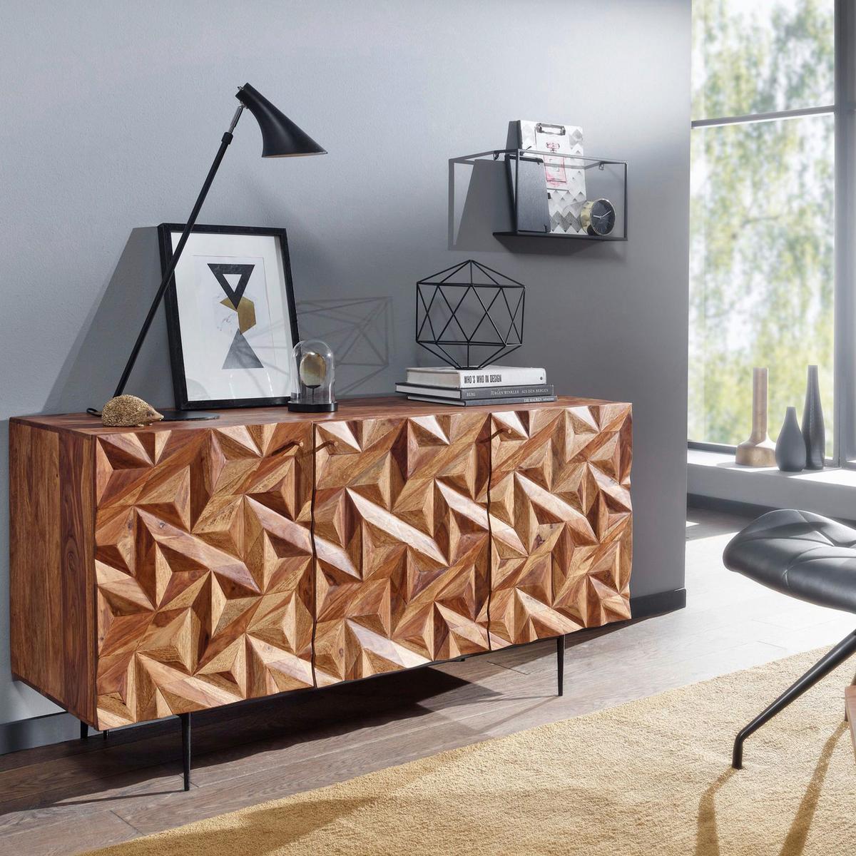 Komoda Wohnling, Pravi Les - zlate barve/črna, Design, kovina/les (144/72/47cm) - MID.YOU