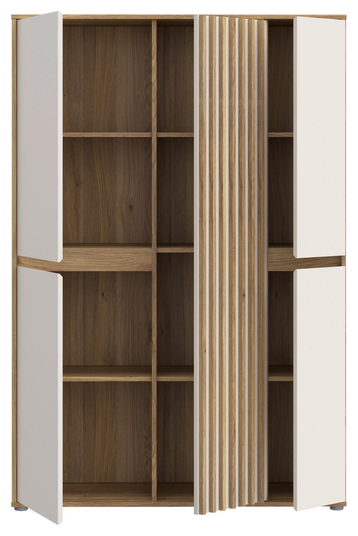 Comodă înaltă ELISTON - culoare lemn stejar/nisipiu, Natur, plastic/material pe bază de lemn (109,3/161,7/41,5cm) - Modern Living