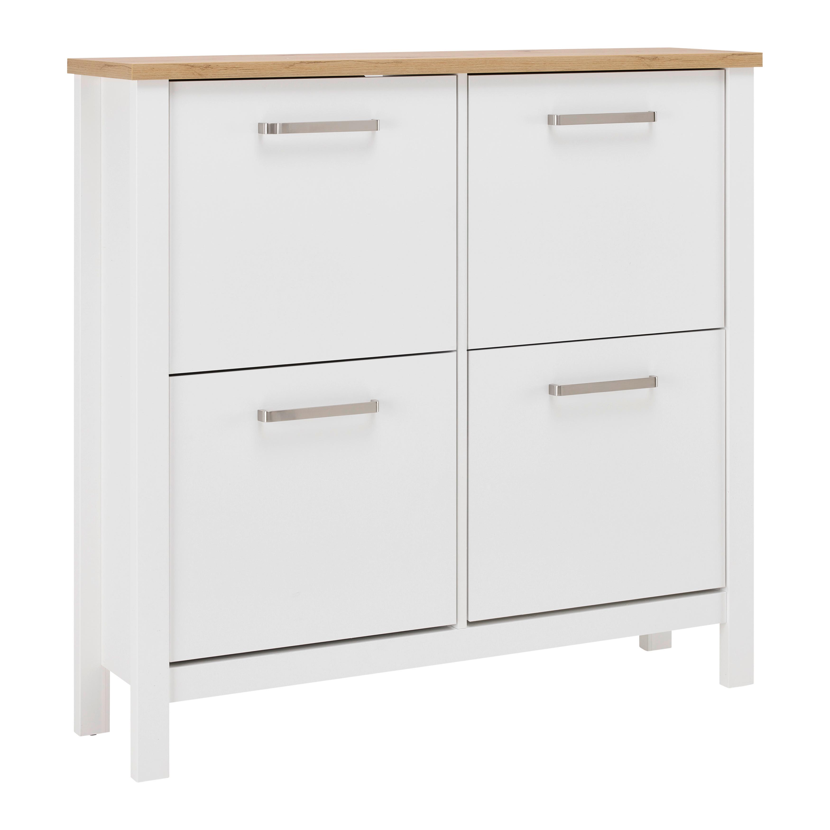 Schuhkipper Sicilia Weiß/Eiche - Weiß, ROMANTIK / LANDHAUS, Holzwerkstoff (113/109/30cm) - Mömax