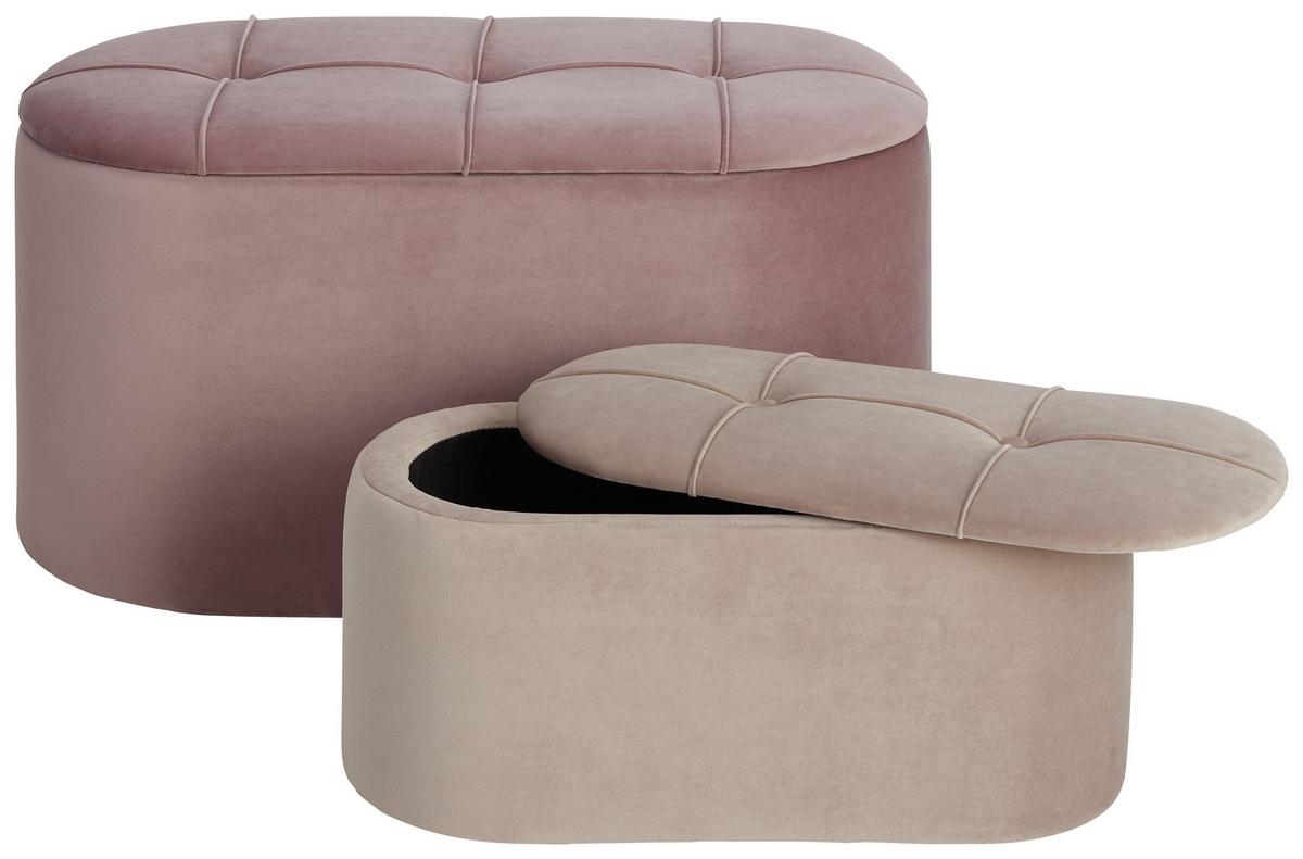 Sitzbank aus Samt, 2er Set - Flieder, Romantik / Landhaus, Holz/Textil (80/60/42/30/40/28cm) - Zandiara