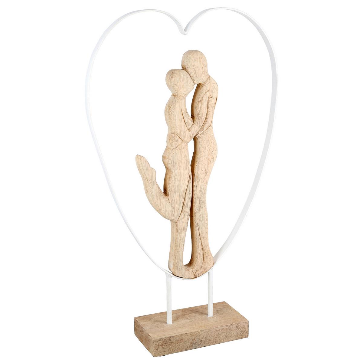 Skulptur frisch verliebt Beigebraun - Beigebraun, Basics, Holz/Metall (32/55/9cm)