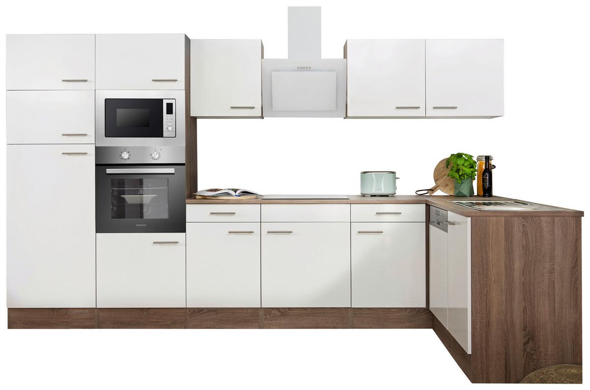 Eckküche Oliver mit Geräten ca. 340x172 cm Weiß - Eichefarben/Weiß, Basics, Holzwerkstoff/Metall (340/172cm) - Respekta