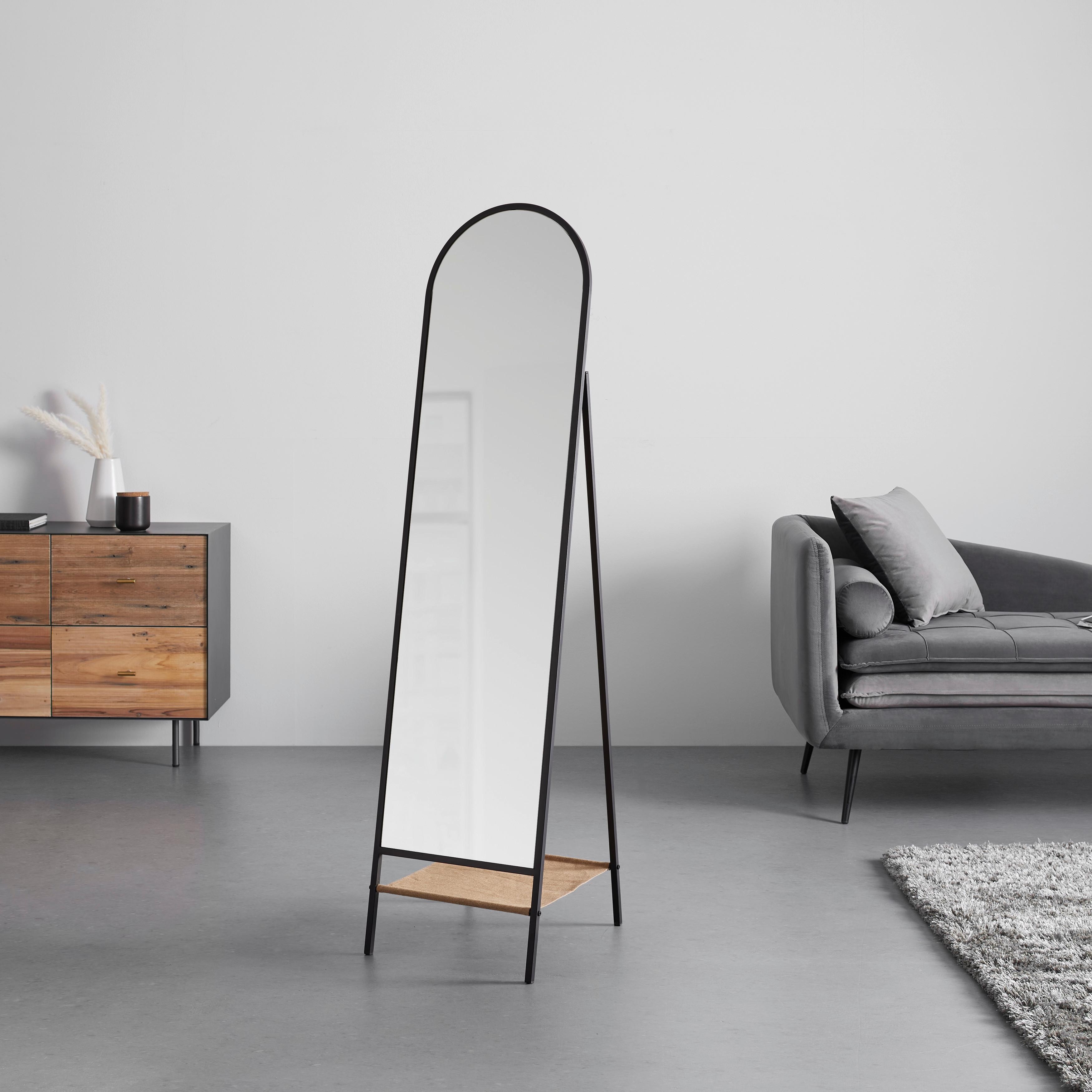 Spiegel Melinda Schwarz/Natur ca. 42x170x41 cm - Schwarz/Naturfarben, MODERN, Glas/Textil (42/170/41cm) - Bessagi Home