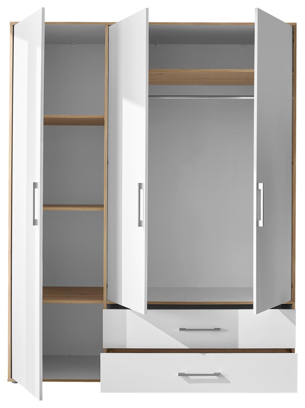 Kleiderschrank Lembo Weiß/Eiche Artisan - Alufarben/Weiß, KONVENTIONELL, Holzwerkstoff/Kunststoff (155/195/60cm) - Based