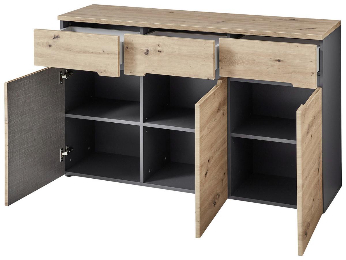 Sideboard Memphis Eiche Artisan - Graphitfarben/Eiche Artisan, Modern, Holzwerkstoff (135/82/38cm) - Mömax