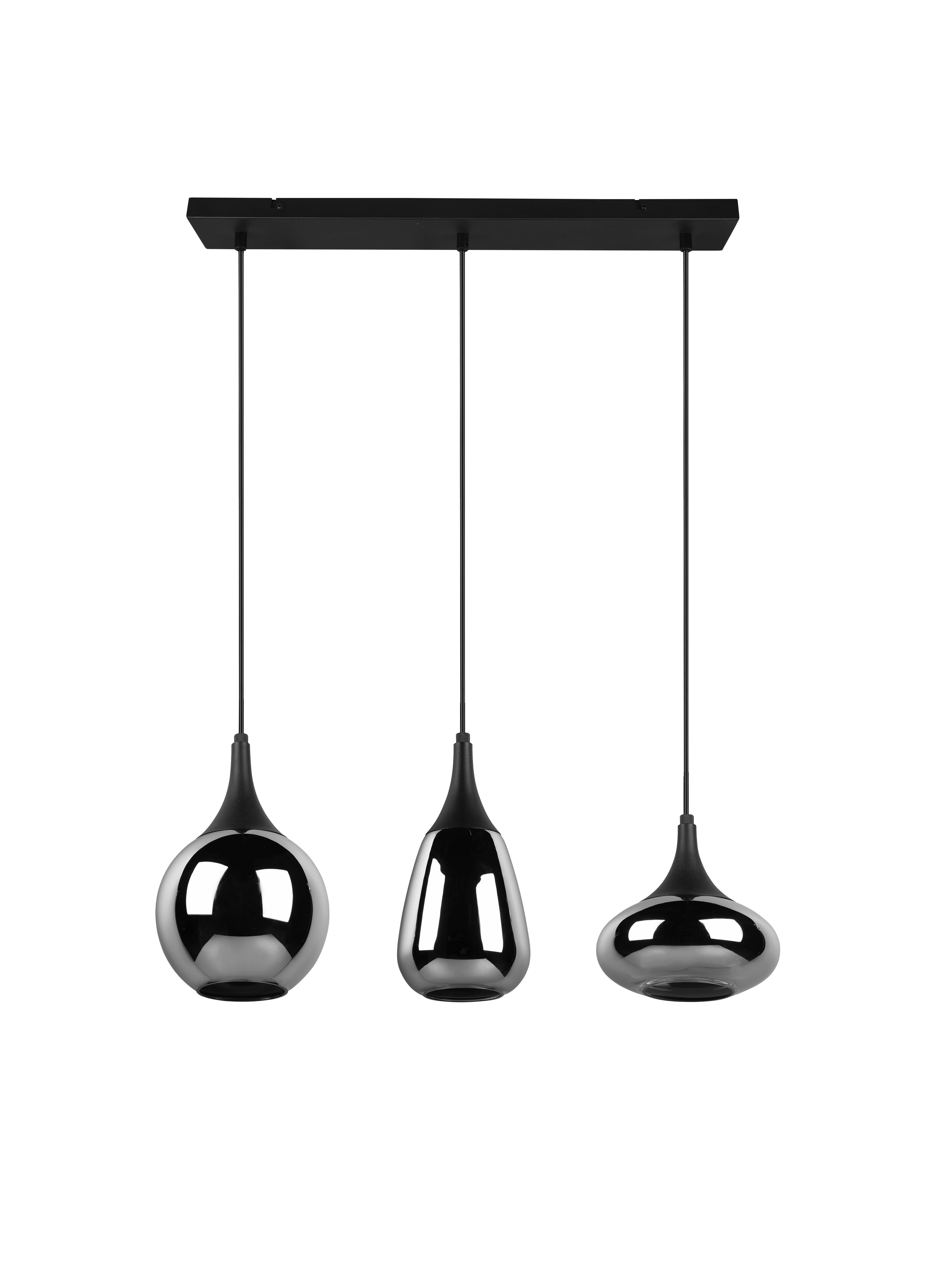 Hängeleuchte Lumina Schwarz/Chromfarben max.40Watt - Chromfarben/Schwarz, Design, Glas/Metall (68,8/19,5/150cm) - Trio Leuchten