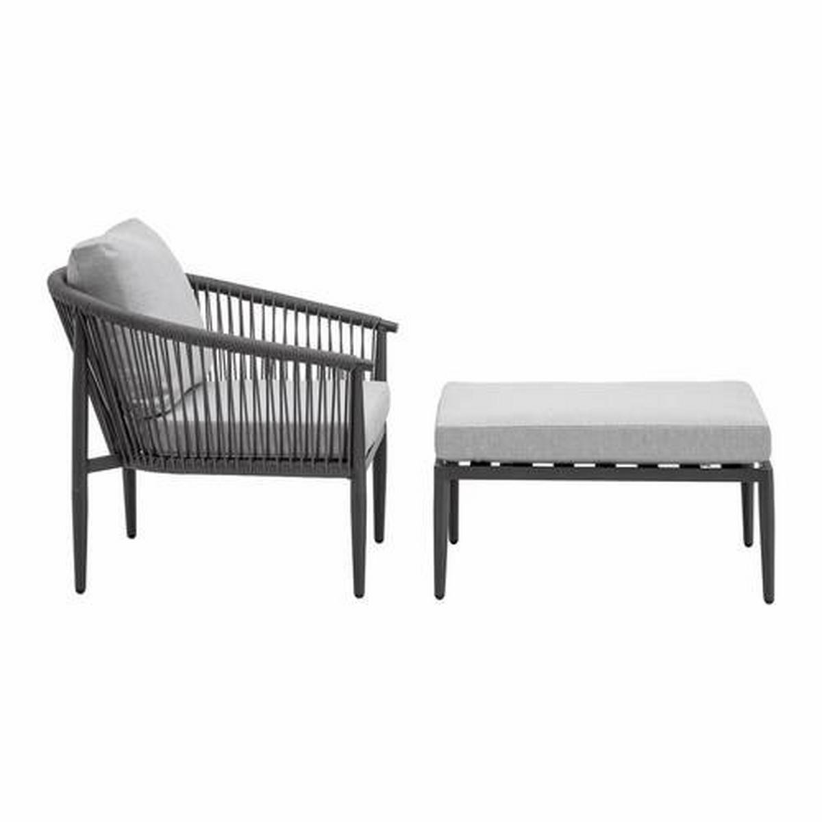 Kerti Karosszék Lábtartóval Norah - szürke, Modern, textil/fém (80/75/142cm) - Bessagi Garden