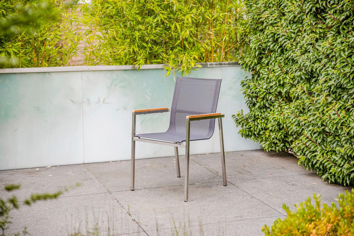 Gartengarnitur 5-tlg. Sydney Edelstahl - Silberfarben/Teakfarben, MODERN, Glas/Holz - Gardenson