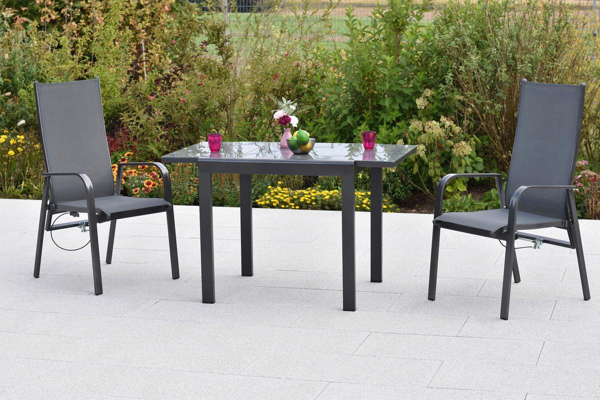 GARTENSET ALASSIO - Graphitfarben/Grau, MODERN, Textil/Metall - Gardenson