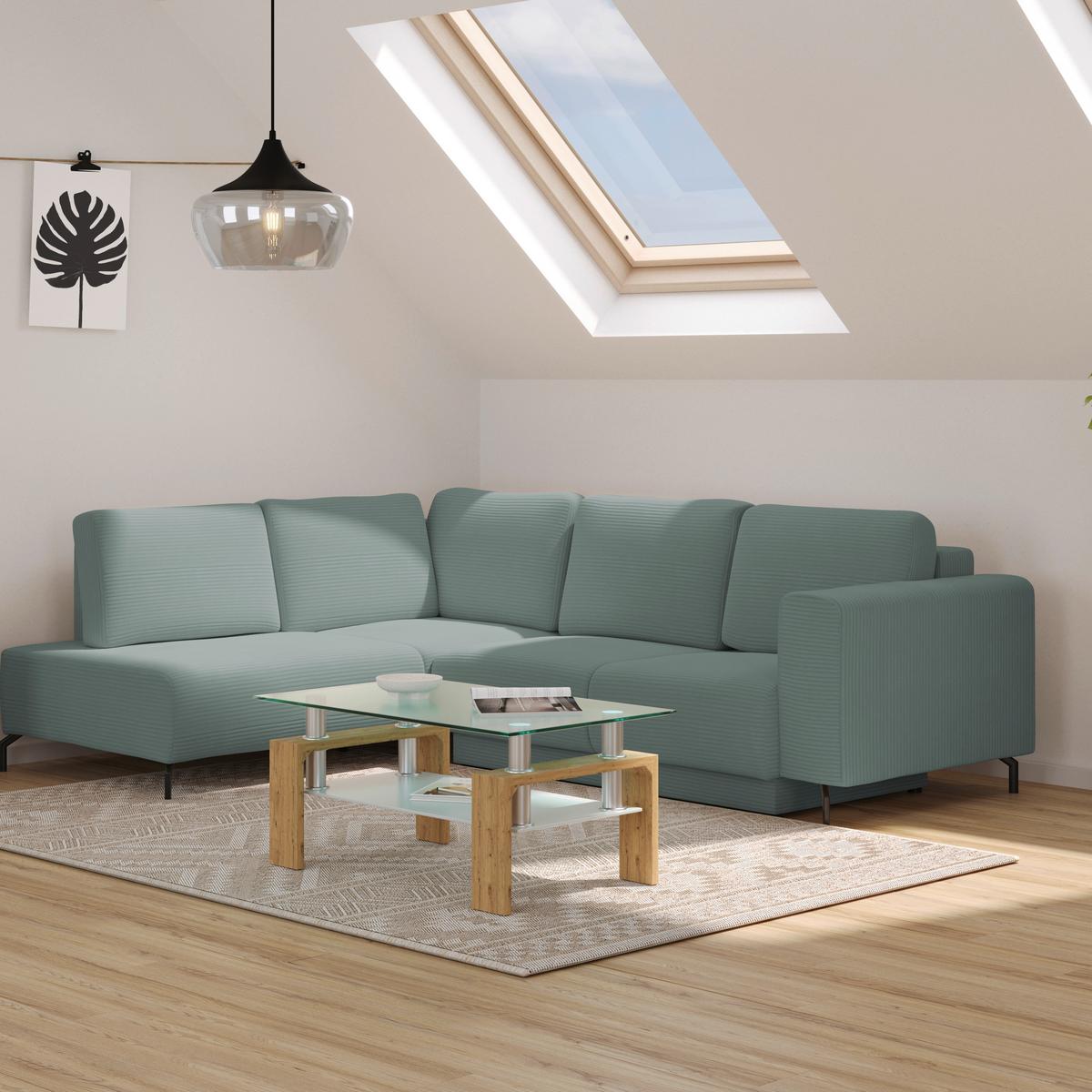 Kutna Garnitura Veni - sivo-zelena/crna, Moderno, tekstil/metal (210/272cm) - Modern Living