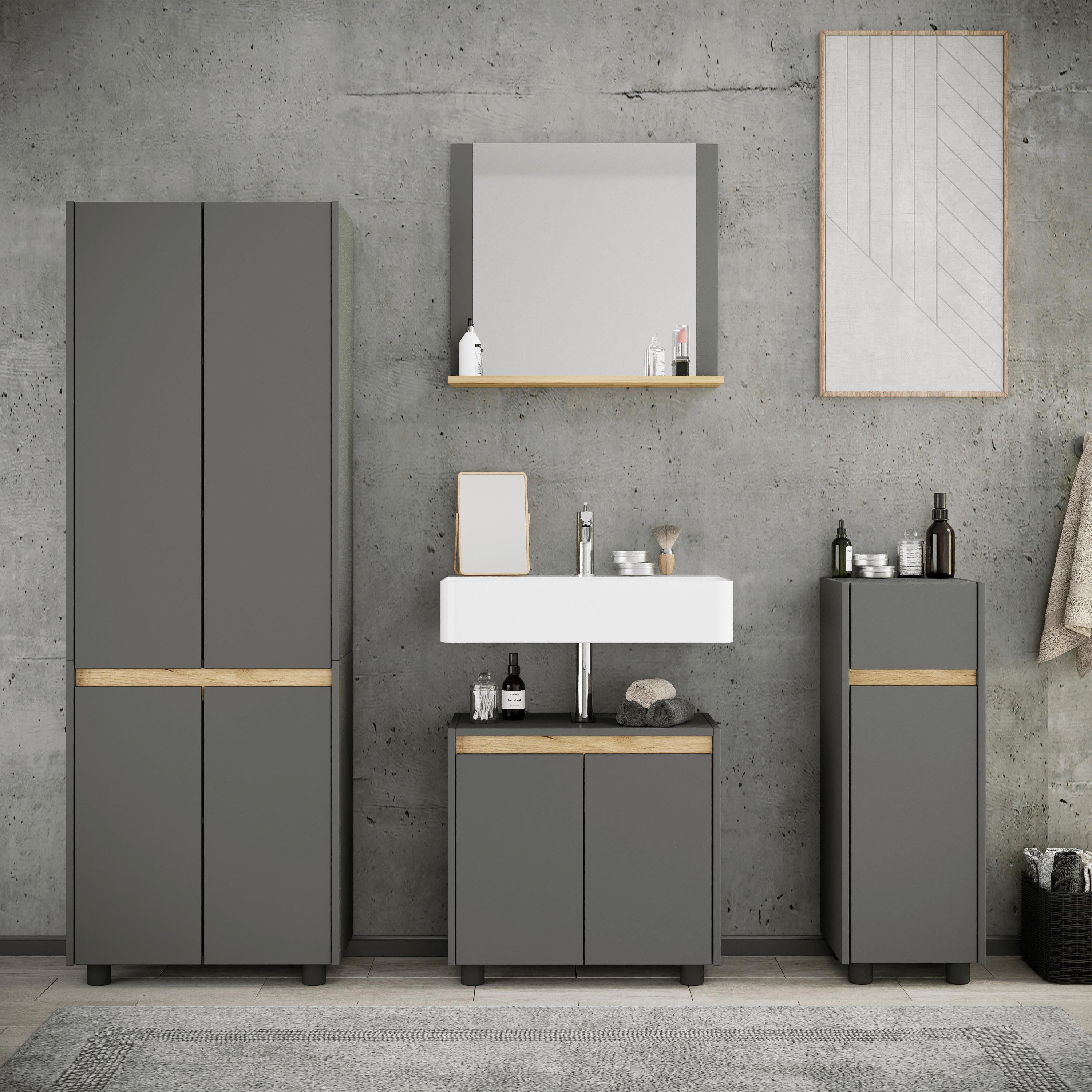 Badezimmer Cosila - Honigeiche/Anthrazit, Trend, Holzwerkstoff/Kunststoff (154cm) - MID.YOU