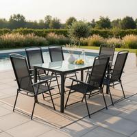 Gartentischgruppe Anthrazit 7-teilig - Anthrazit, Basics, Glas/Textil (140/80/73cm) - Gardenson