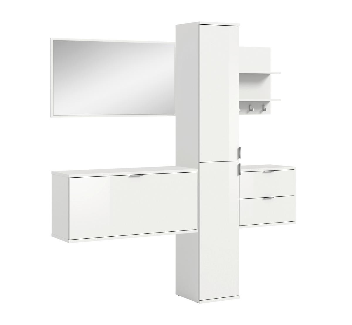 GARDEROBE PROJEKT X - Weiss Hochglanz/Weiss, Design, Holzwerkstoff (174cm) - Livetastic