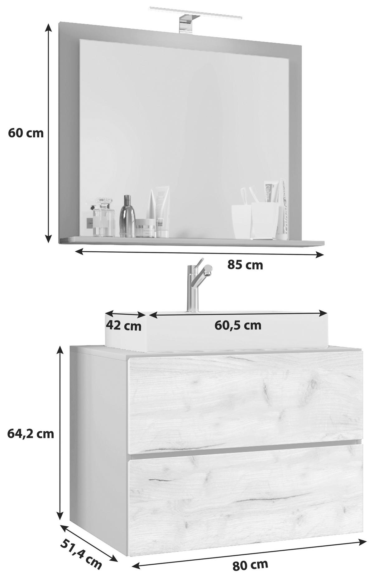 Badezimmer Lendas 3-tlg. ca. 80 cm Anthrazit/Honigeiche - Honigeiche/Anthrazit, MODERN, Keramik/Holzwerkstoff (80cm) - MID.YOU
