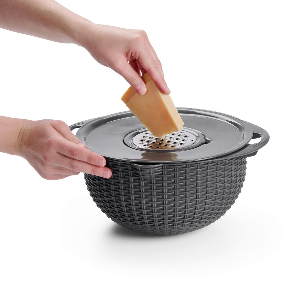 Sită pentru bucătărie Micha 4 în 1 - gri închis/culoare stejar argintiu, Konventionell, plastic/metal (32/14cm) - Mömax