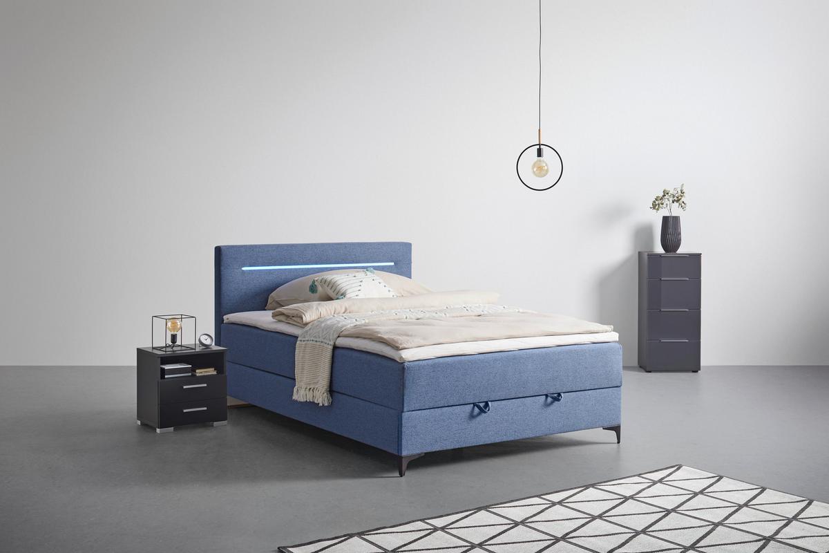 Boxbett Jerry in Blau ca. 100x200cm - Schwarz/Dunkelblau, KONVENTIONELL, Textil (100/200cm) - Mömax