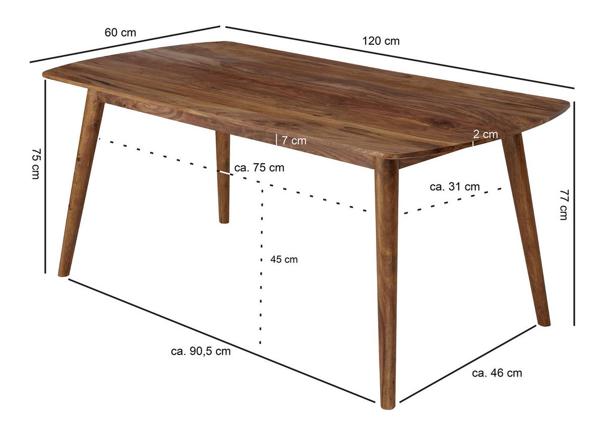Esstisch aus Sheeshamholz - Sheeshamfarben, MODERN, Holz (120/77/60cm) - MID.YOU