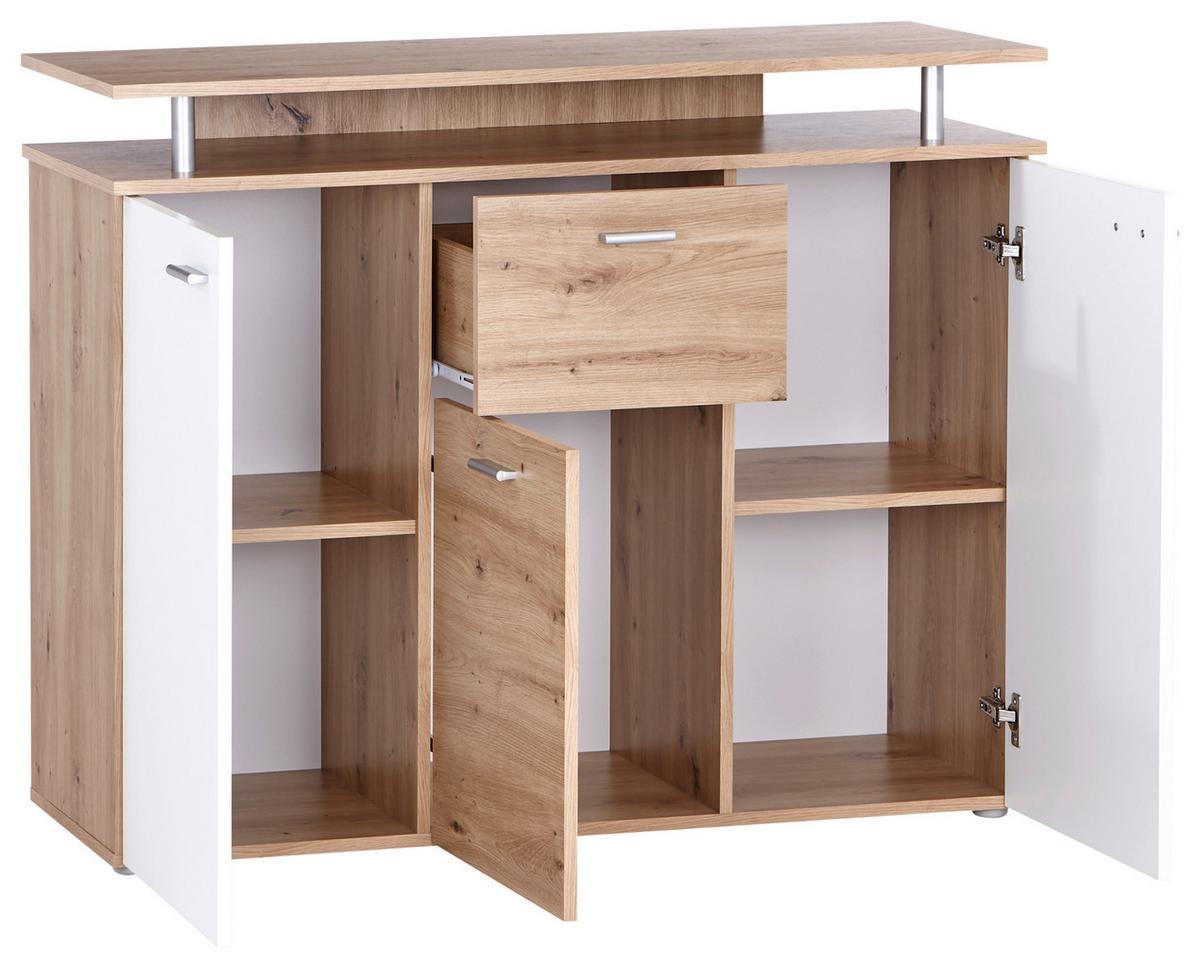 Komoda Leon, Bela, Barva Hrasta - bela/barve aluminija, Moderno, umetna masa/leseni material (117/92,3/38cm) - Mömax