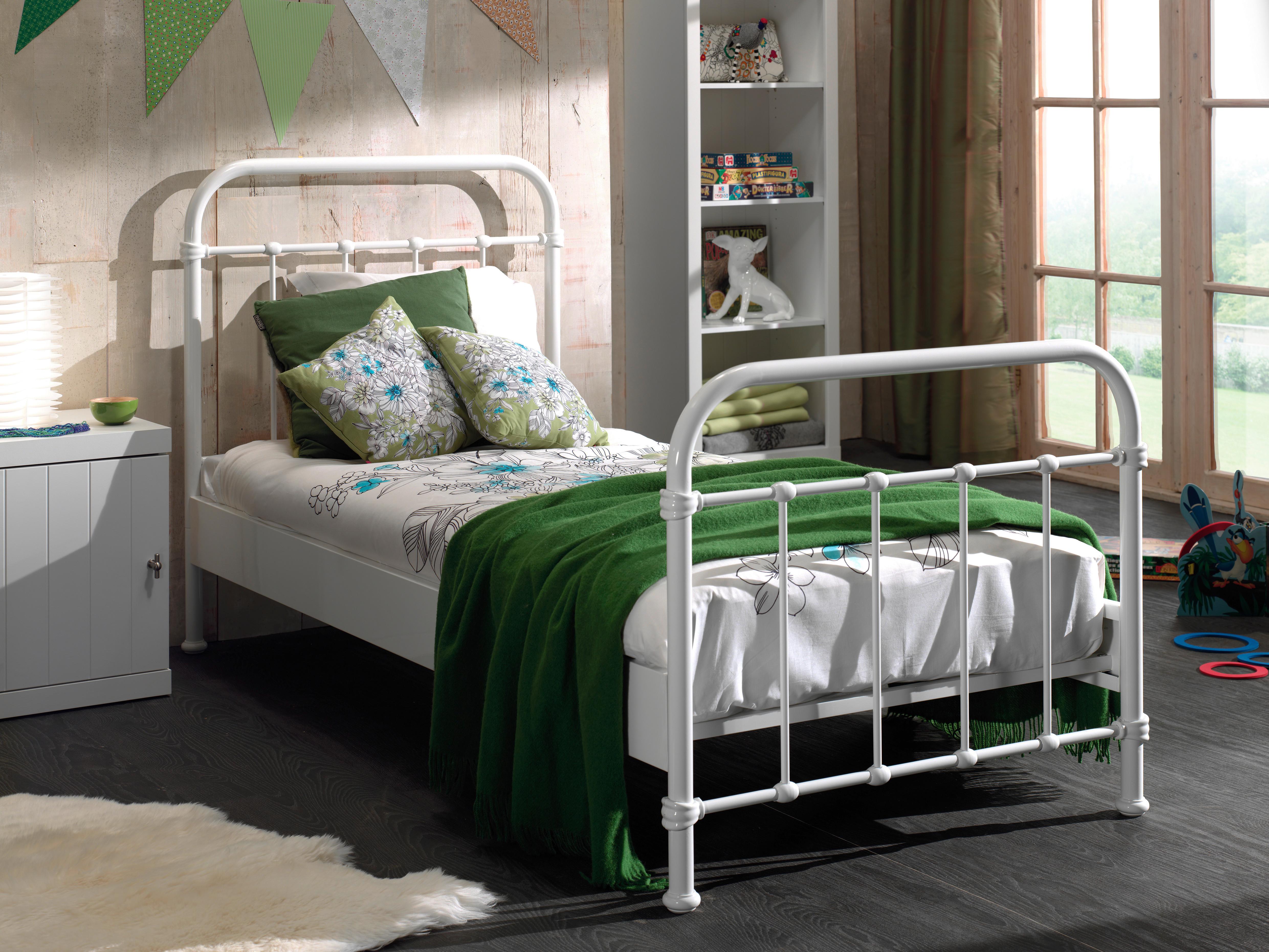 Kinder-/Juniorbett New York ca. 90x200 cm Weiß - Weiß, ROMANTIK / LANDHAUS, Holzwerkstoff/Metall (90/200cm) - Vipack