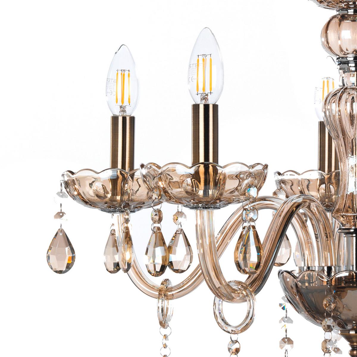Kristall-Hängeleuchte Linda Bernsteinfarben max. 6 Watt - Bernsteinfarben, KONVENTIONELL, Glas/Metall (67/100cm)