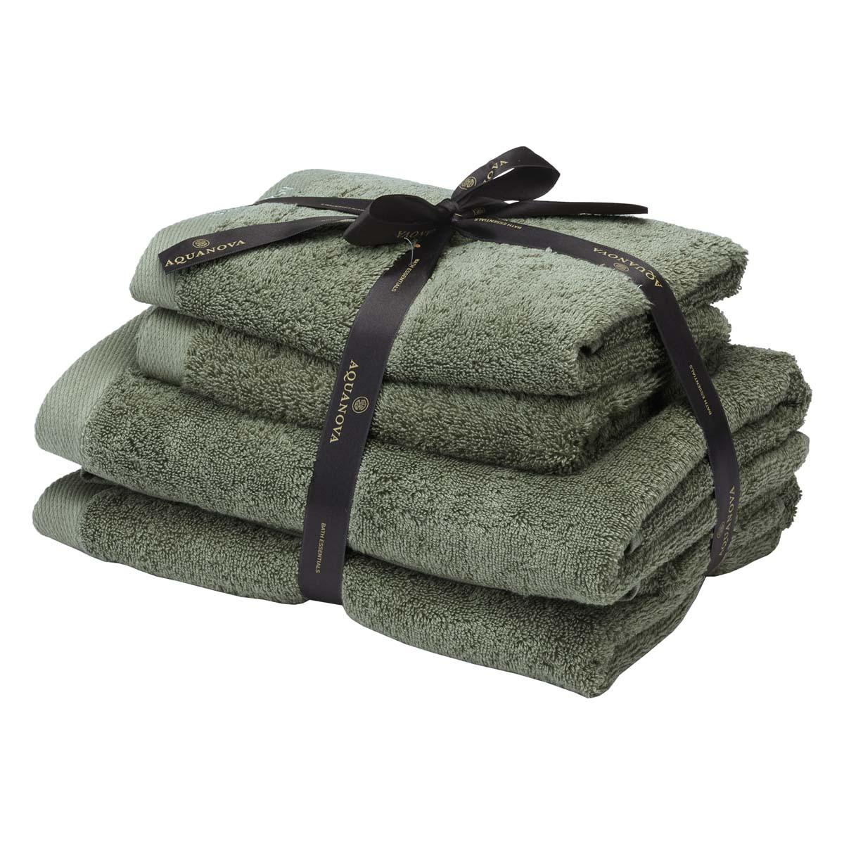 ZESTAW RĘCZNIKÓW FROTTE RIO - ciemnozielony, Basics, tkanina - Aquanova