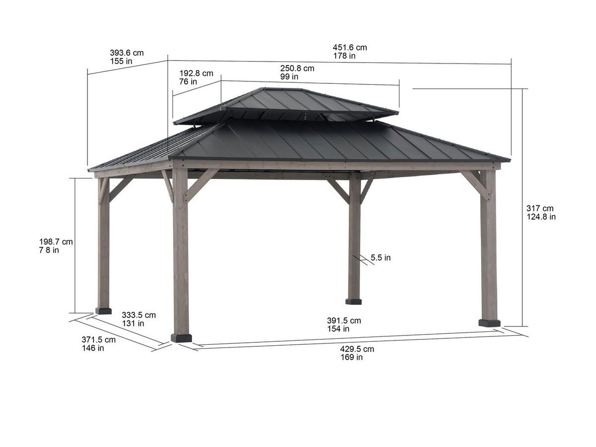Pavillon Gazebo Rysy Grau/Schwarz - Schwarz, Basics, Metall (450/320/390cm)