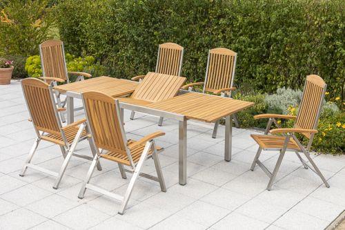 Gartengarnitur 7-tlg. Keros Holz/Metall mit Sitzkissen - Silberfarben/Braun, ROMANTIK / LANDHAUS, Holz/Textil - Gardenson