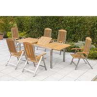 Vrtna Garnitura Keros, 7-Delno, Jeklo, Masiven Les - srebrne barve/rjava, Romantika, kovina/tekstil - Gardenson