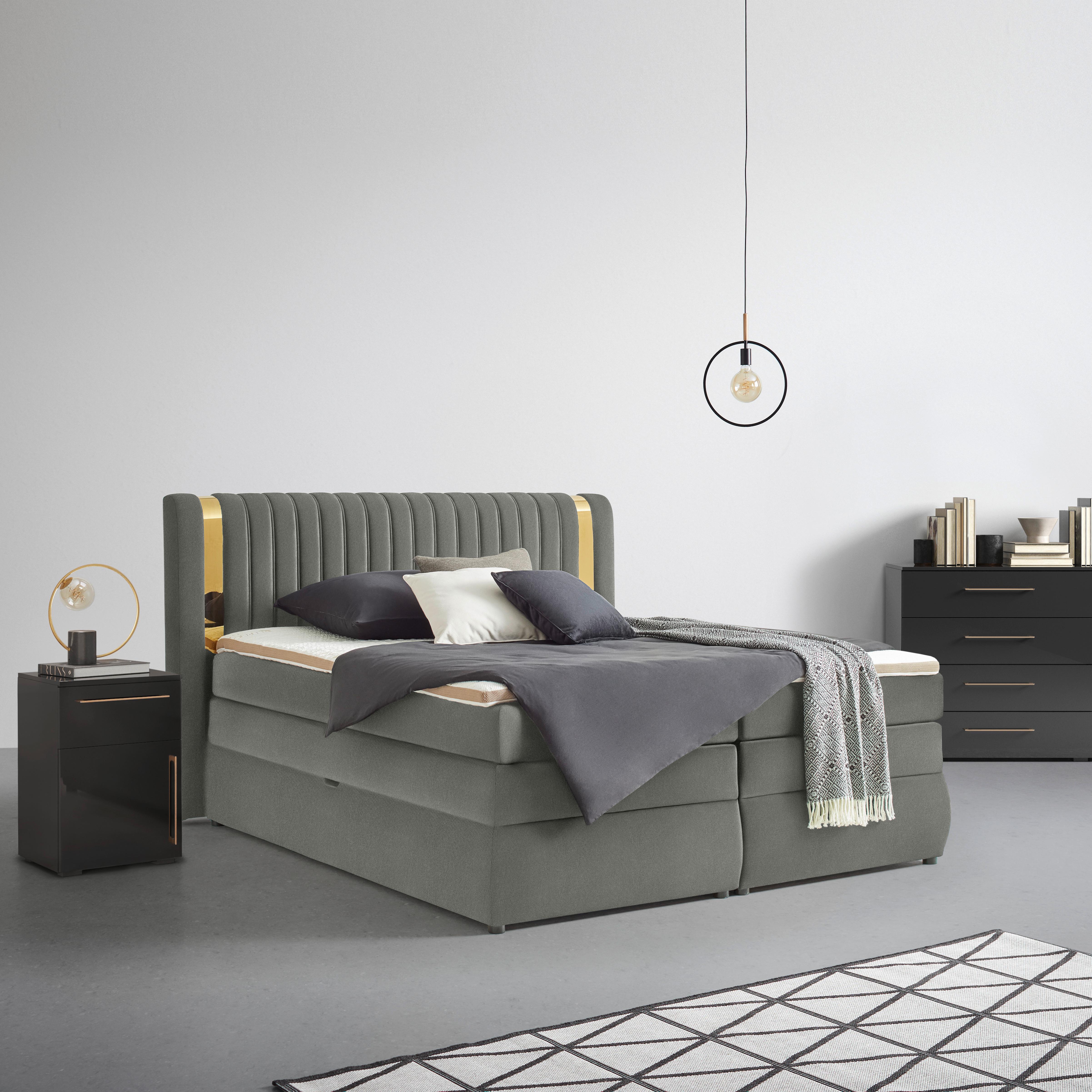 PAT BOXSPRING MINOLA GOLD EXKLUZIV - gri închis, Konventionell, textil (160/200cm) - Premium Living