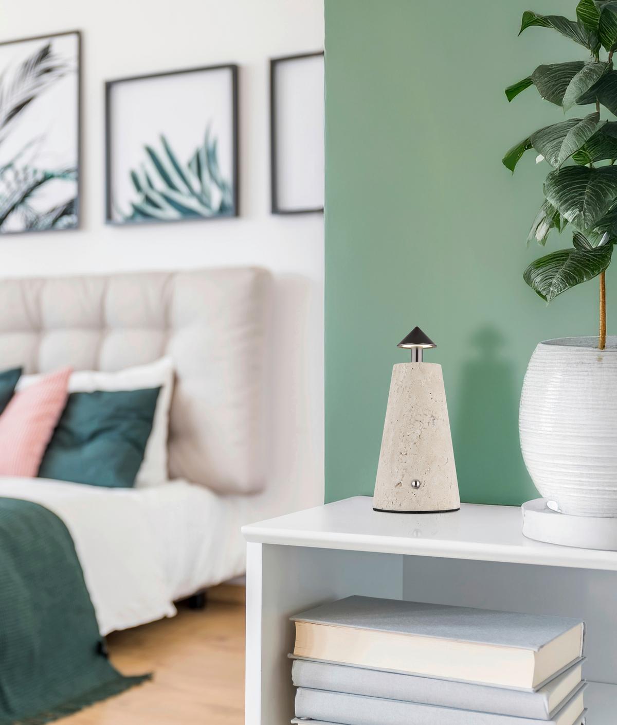 AKKU-TISCHLEUCHTE 21037G LIVA - Weiss/Schwarzchrom, Design, Kunststoff/Stein (9/19cm) - Globo