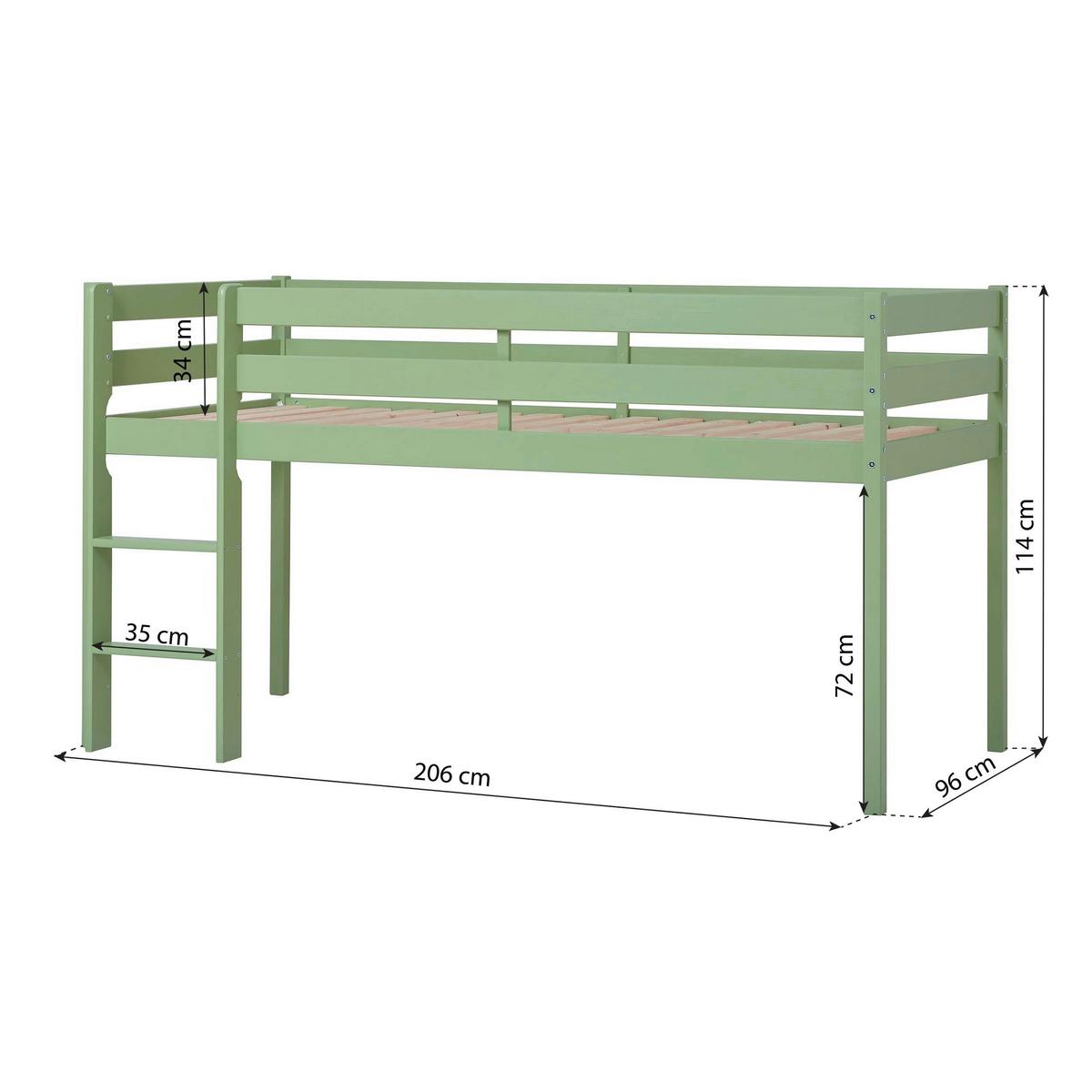 Hochbett ECO COMFORT Grün ca. 90x200 cm - Naturfarben/Grün, MODERN, Holz (90/200cm) - MID.YOU
