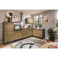 Eckküche Jazz mit Geräten ca.320x175cm Eiche/Anthrazit - Anthrazit/Schwarz, Basics, Holzwerkstoff/Kunststoff (320/175cm) - P & B