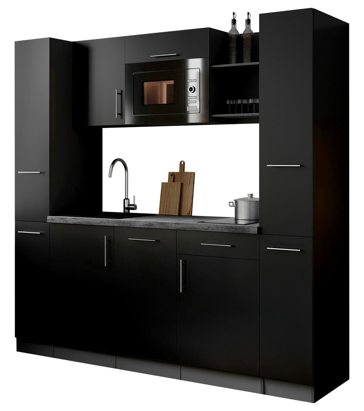 Küchenblock Oliver m. Geräten Schwarz - Schwarz/Grau, Trend, Holzwerkstoff/Metall (205cm) - Respekta